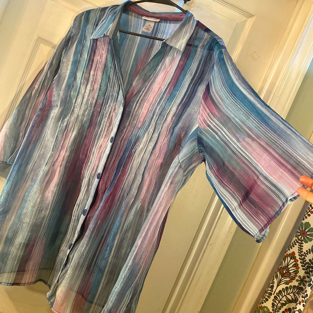 Catherines Sheer Multicolor Blouse - Picture 7 of 9